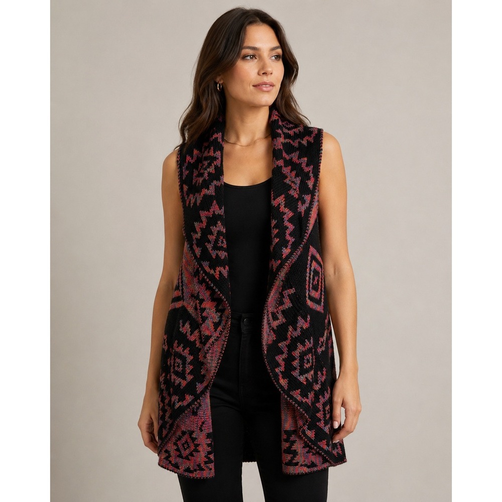 John Paul Richard Aztec Knit Duster Vest M Southwestern Long Open Cardigan Boho